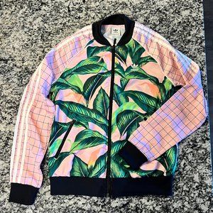 Adidas NWOT- Farm Rio Tropical Palm Leaf Jacket- Size Small